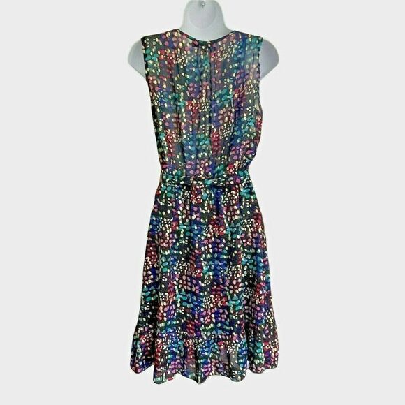 Molly Bracken Premium Dress XS Black Confettis V-Neck Ruffled Lined Belted - Picture 6 of 9